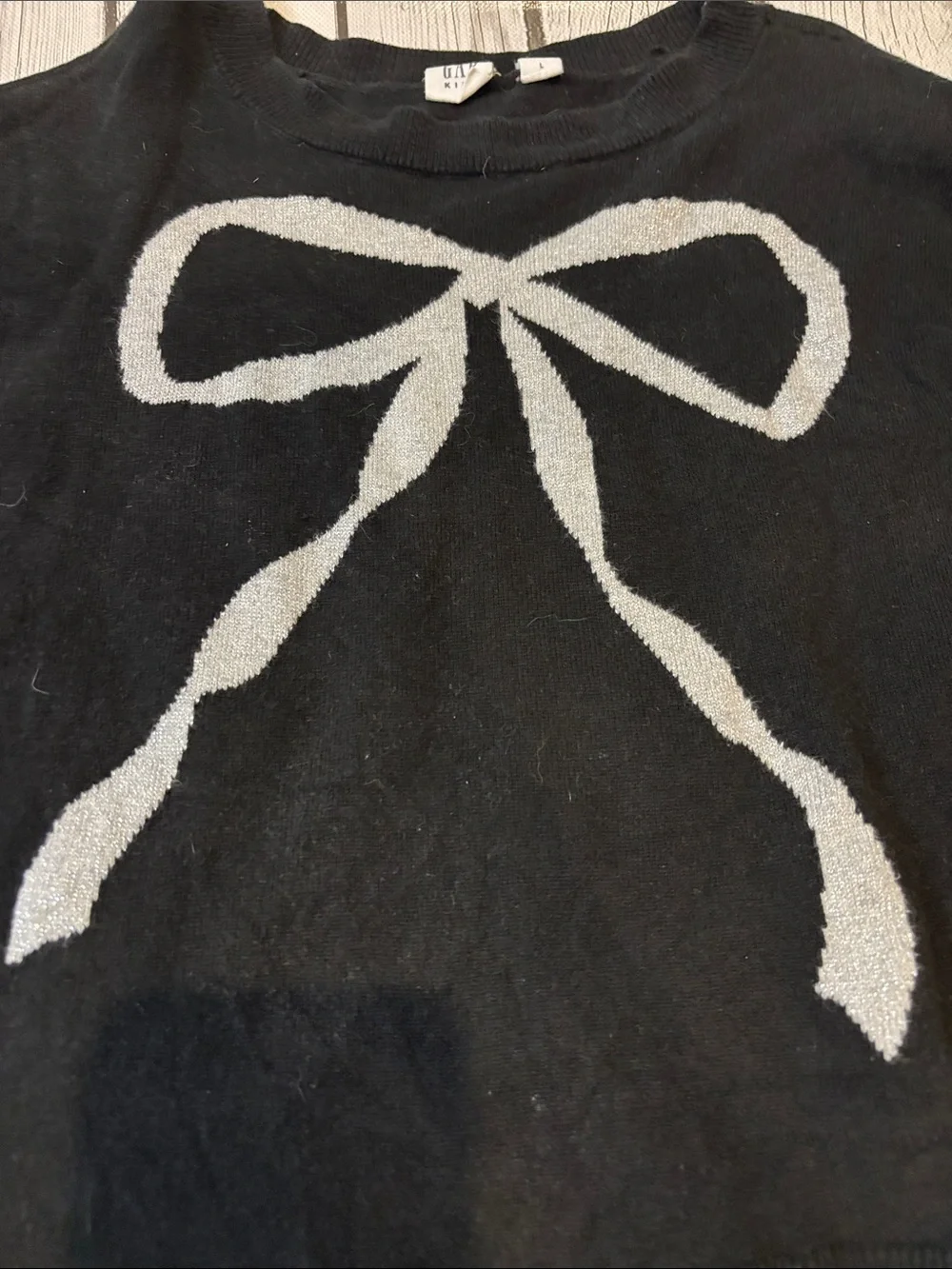 GAP Black Sweater with silver Bow Graphic girls size large